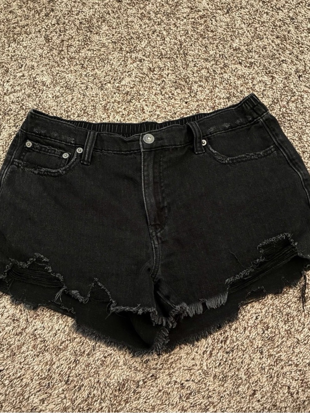 aerie Black Distressed High-Rise Jean Shorts